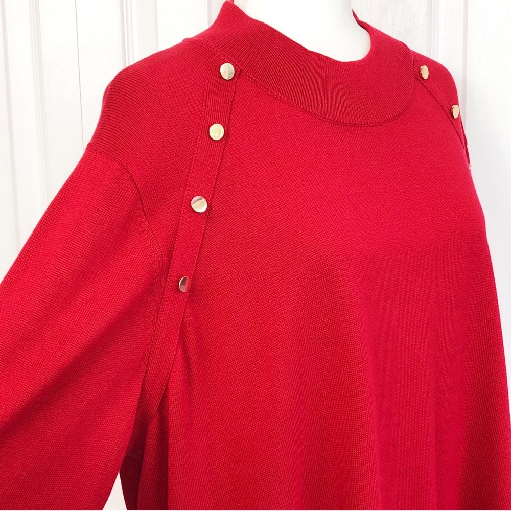 New Jessica London Red Knit Mockneck Gold Button Detail Sweater 22/24 - Picture 6 of 16